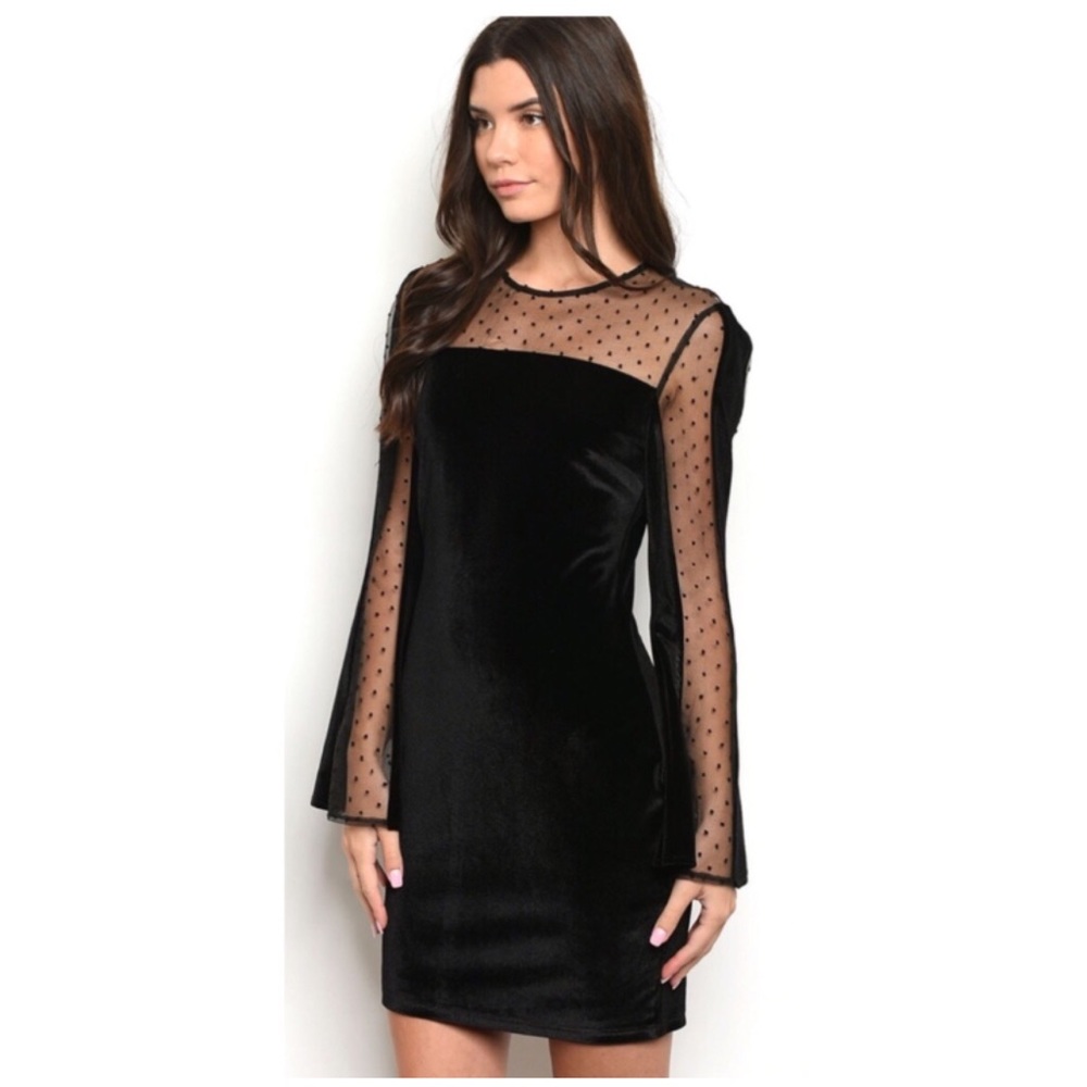 ✨SALE✨Sheer Flutter Sleeve Velvet Little Black Dress